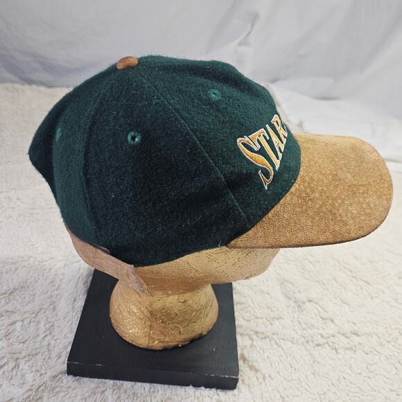 Starbucks Vintage 90s Suede n Wool Blend Rare Find Green n Beige hat. Seattle WA - Picture 9 of 15